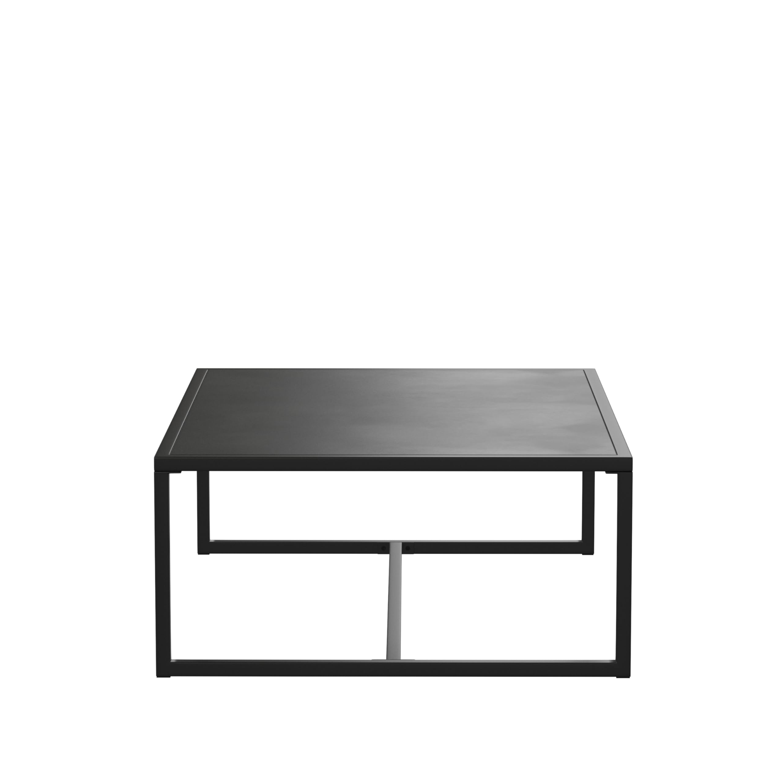 EMMA + OLIVER Black Steel All-Weather Commercial Grade Patio Coffee Table for Indoor & Outdoor Use - Perfect for Backyard, Garden, Deck, and Poolside Relaxation