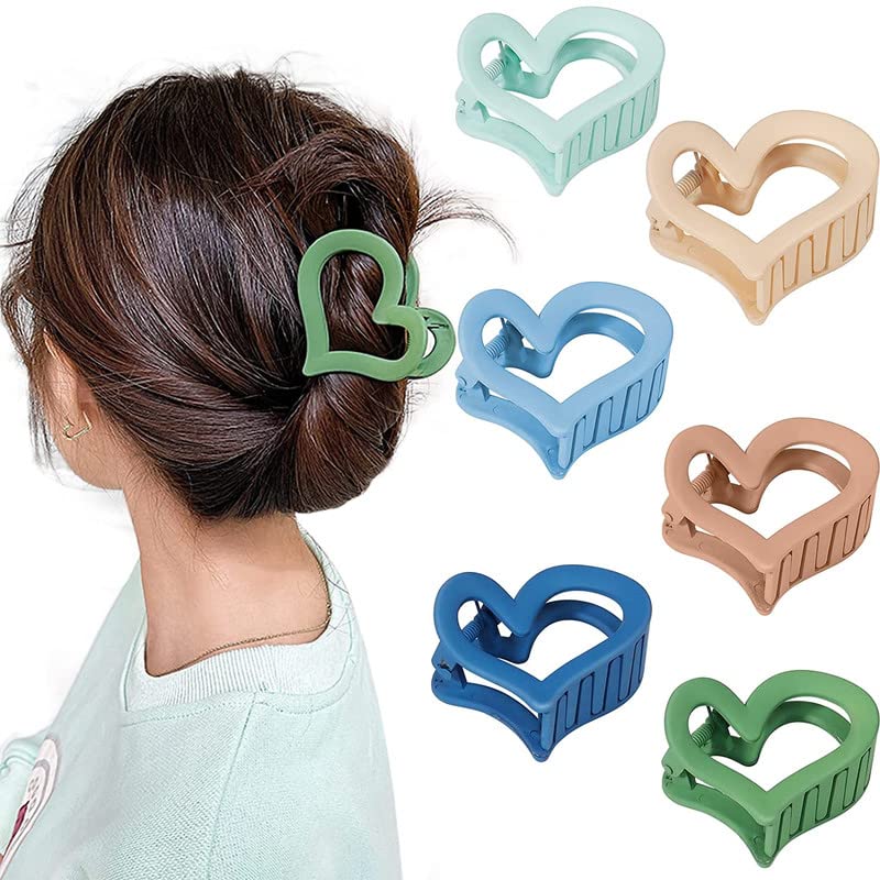 FAMEZA 6 Pcs Heart Hair Clips for Women & Girls - Matte Hair Barrettes for Thick/Thin Hair | Everyday Styling