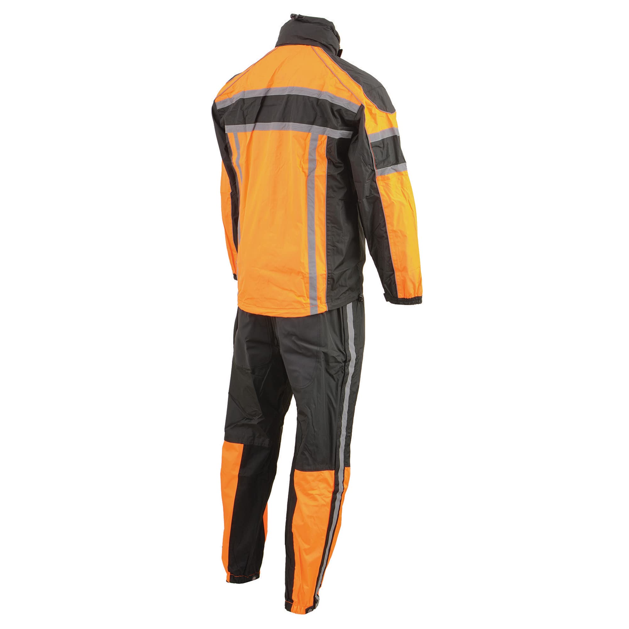Milwaukee Leather Men's Waterproof Biker Rain Suit - Black & Neon Orange/Green with Reflective Tape & Heat Leg Guards | Motorcycle Riding Gear for Rainy Weather
