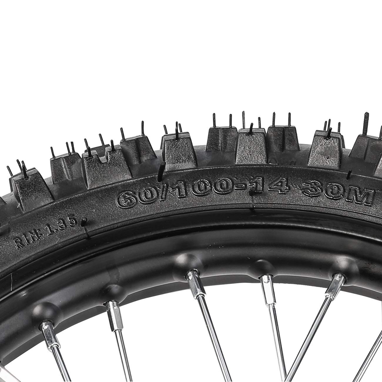 60/100-14 Front & 80/100-12 Rear Disc Brake Wheel Tires with 12mm Bearing for Pit Dirt Bike - Perfect for Off-Road Racing, Trail Riding and Motocross