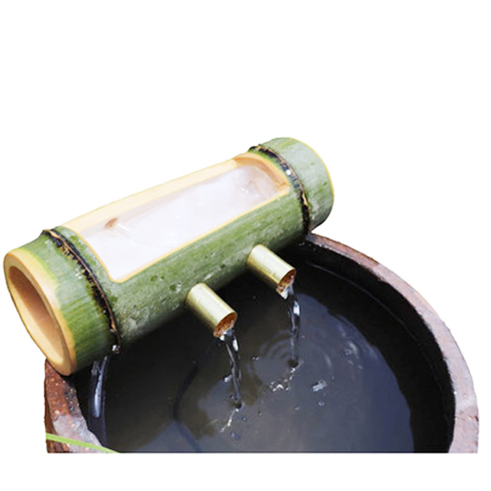 25cm Bamboo Water Fountain for Garden - Stone Trough with Fish Basin Filter & Water Circulation Oxygenation - Perfect for Outdoor Zen Decor, Koi Ponds, and Backyard Landscaping