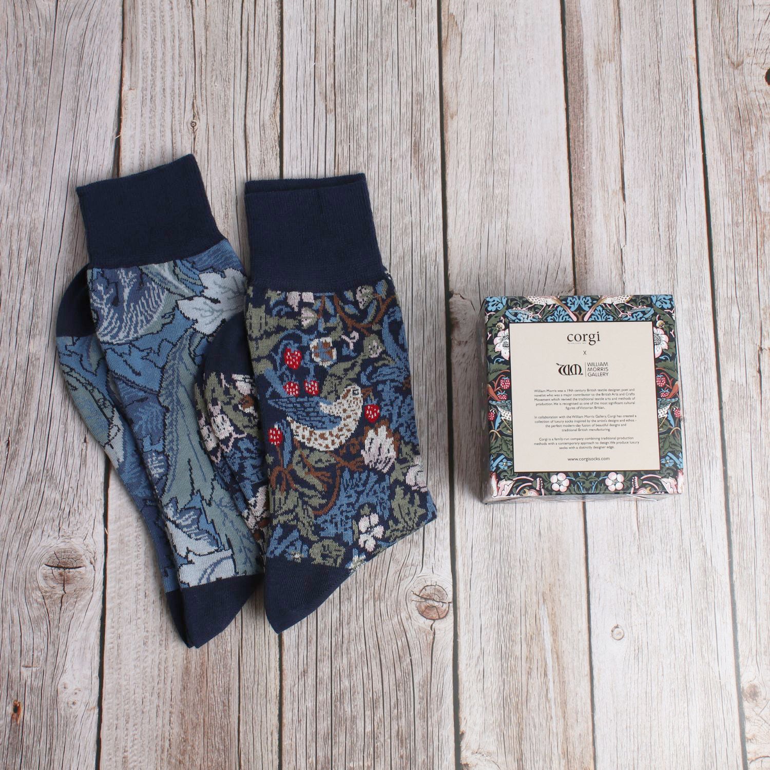 Men's 2-Pack William Morris Pattern Cotton Socks - Comfortable & Stylish for Everyday Wear, Work & Gifting