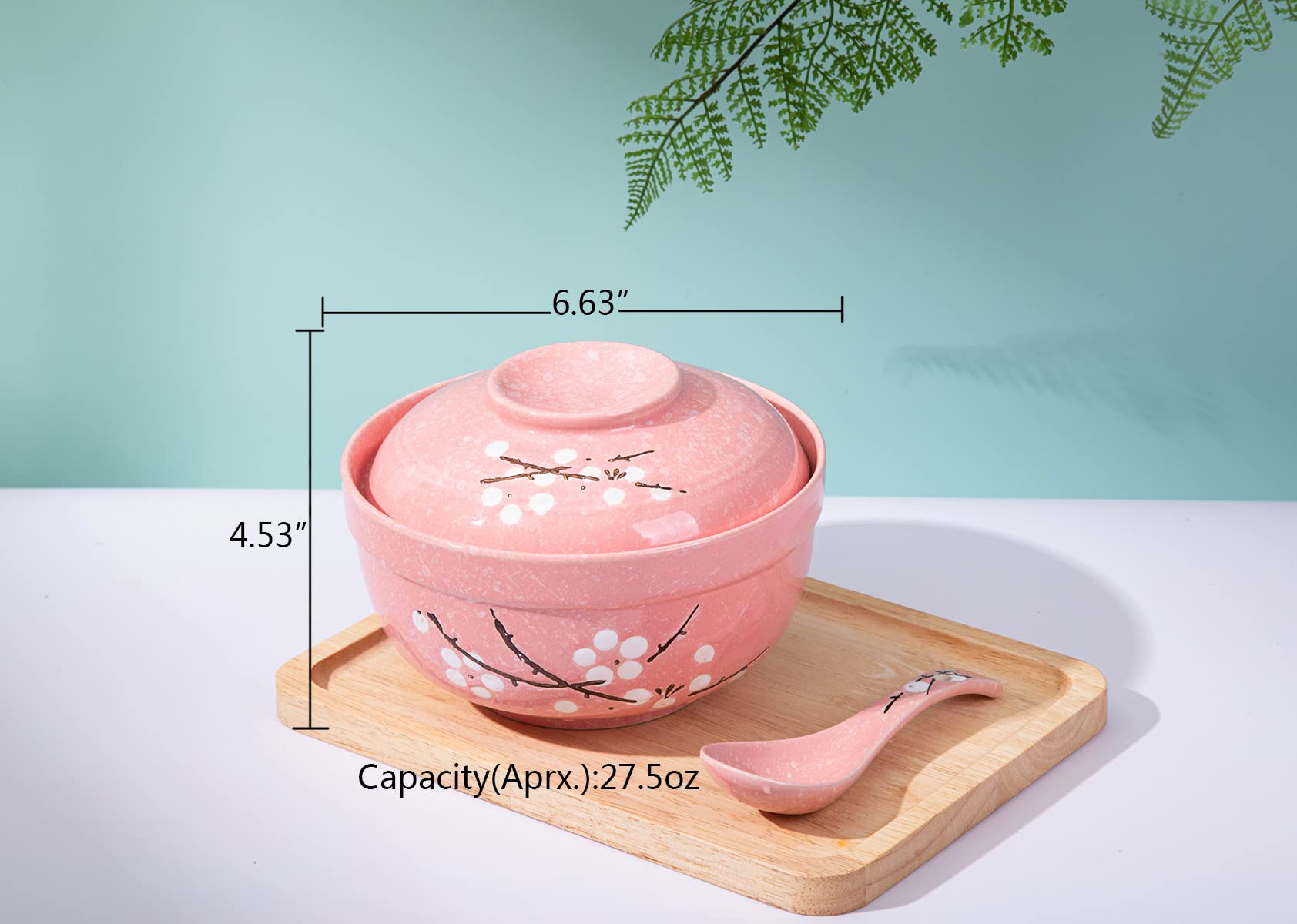 Japanese Hand-Painted Ceramic Ramen Bowls with Spoon - 27.5oz Large Microwave & Dishwasher Safe Soup Bowls - Heat Preserving Pink Rice/Noodle Bowls for Home, Restaurant & Gift Giving