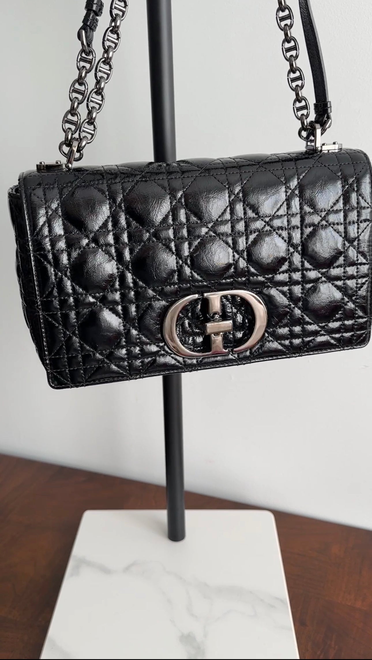 Christian Dior Black Patent Leather Caro Medium Cannage Flap Bag - Luxury Designer Handbag for Women, Perfect for Evening Events & Special Occasions