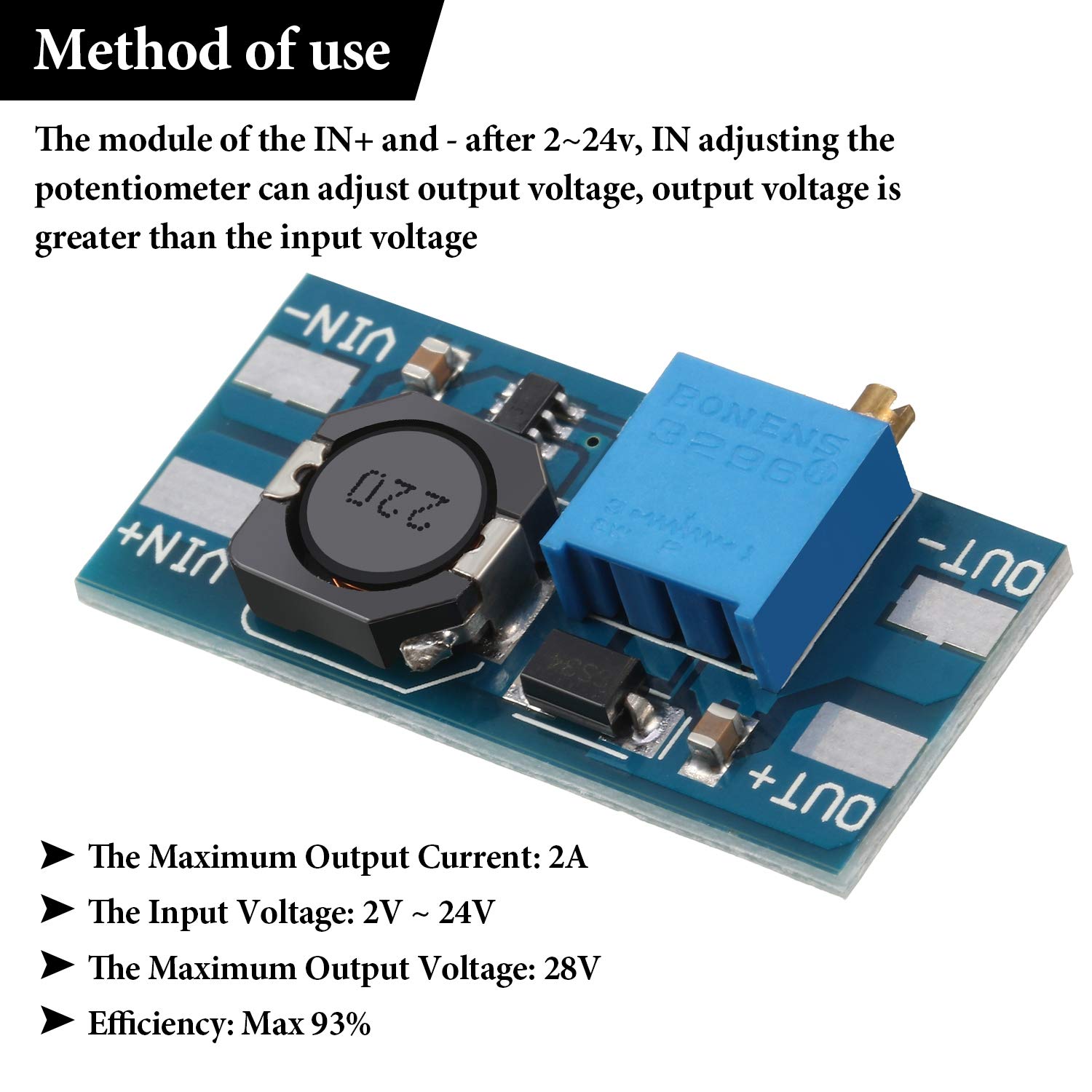 10Pcs DC-DC Boost Converter Module 2A Adjustable Voltage Regulator Board 2V-24V Input to 5V-28V Output (No USB) for DIY Electronics, Solar Projects & Power Supply Circuits