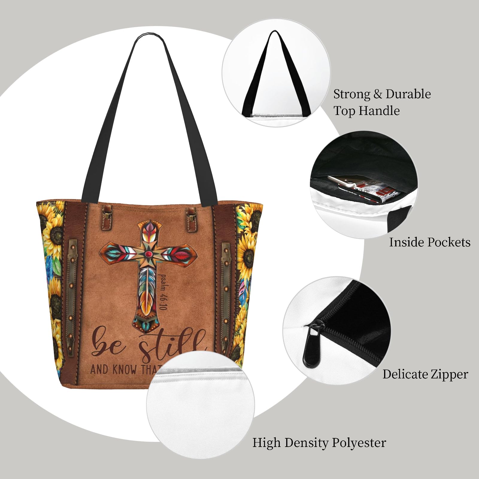 Christian Tote Bags for Women - Bible Verse Shoulder Bag with Zipper - Church & Daily Use Gift