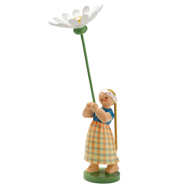 Wendt & Kuhn Girl with Marguerite Handcrafted Wooden Figurine - Vintage German Collectible for Home Decor & Gift Giving