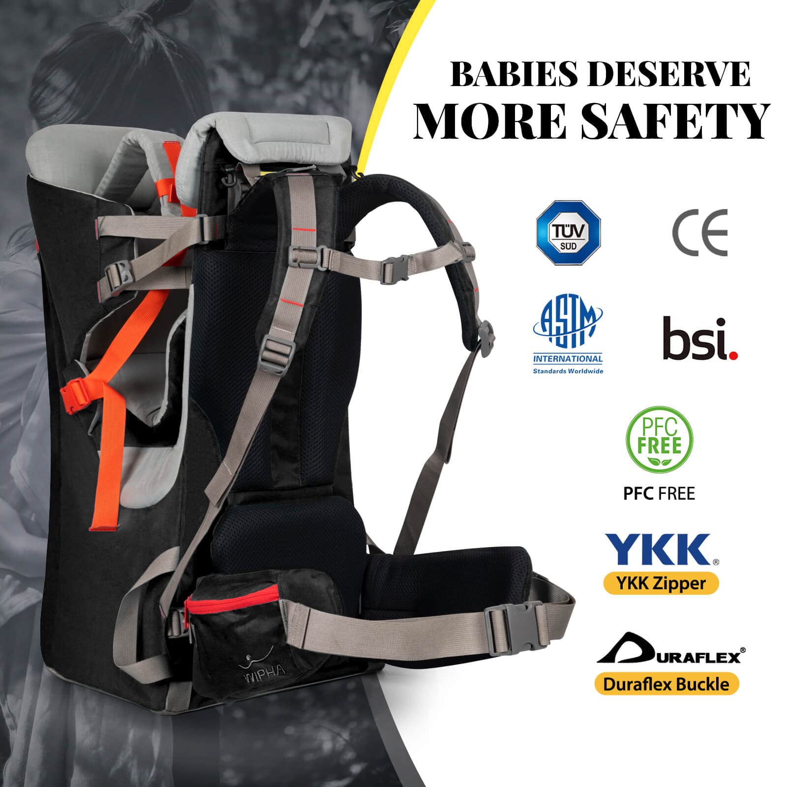 WIPHA Ergonomic Baby Backpack Carrier for Hiking - Adjustable Padded Child Seat with Sun Canopy, Large Storage & Insulated Pocket - Perfect for Outdoor Adventures, Traveling and Family Walks