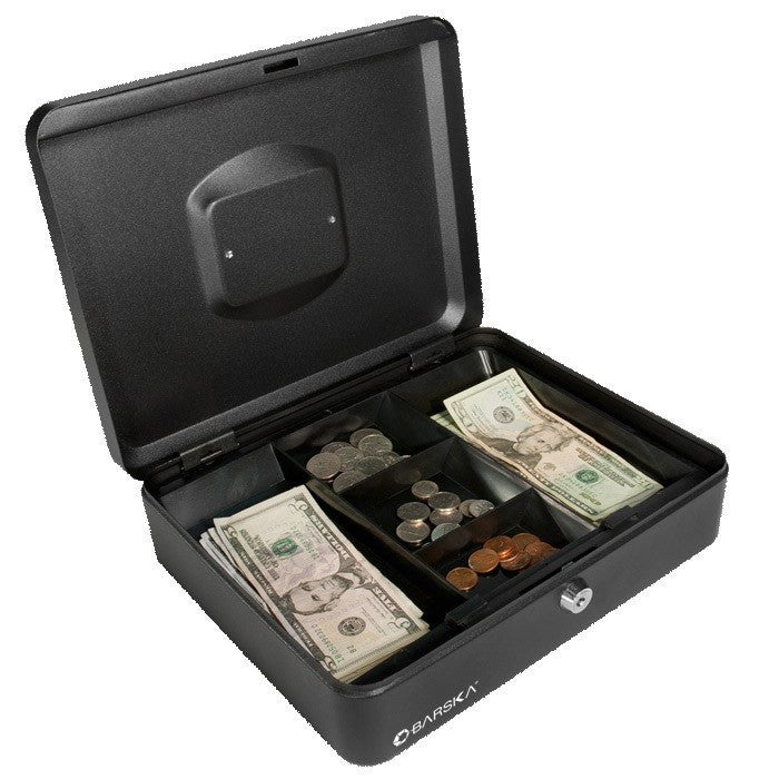 Barska CB11834 12-Inch Secure Cash Box with Key Lock - Ideal for Small Business, Home Office, and Retail Store Money Storage