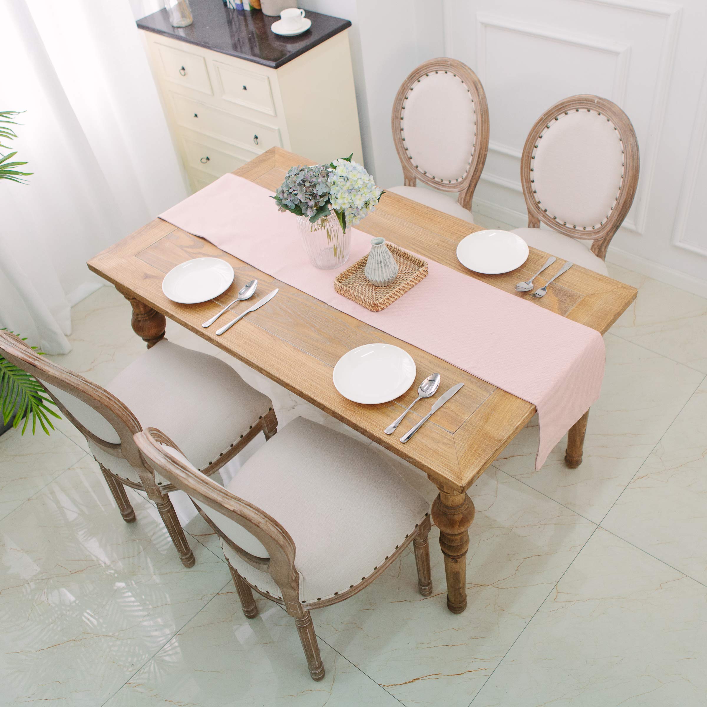 2-Piece Burlap Table Runner Set, 1-Inch Rustic Fabric for Kitchen, Dining, Wedding, Birthday Party, Baby Pink – Perfect for Home Decor and Special Events