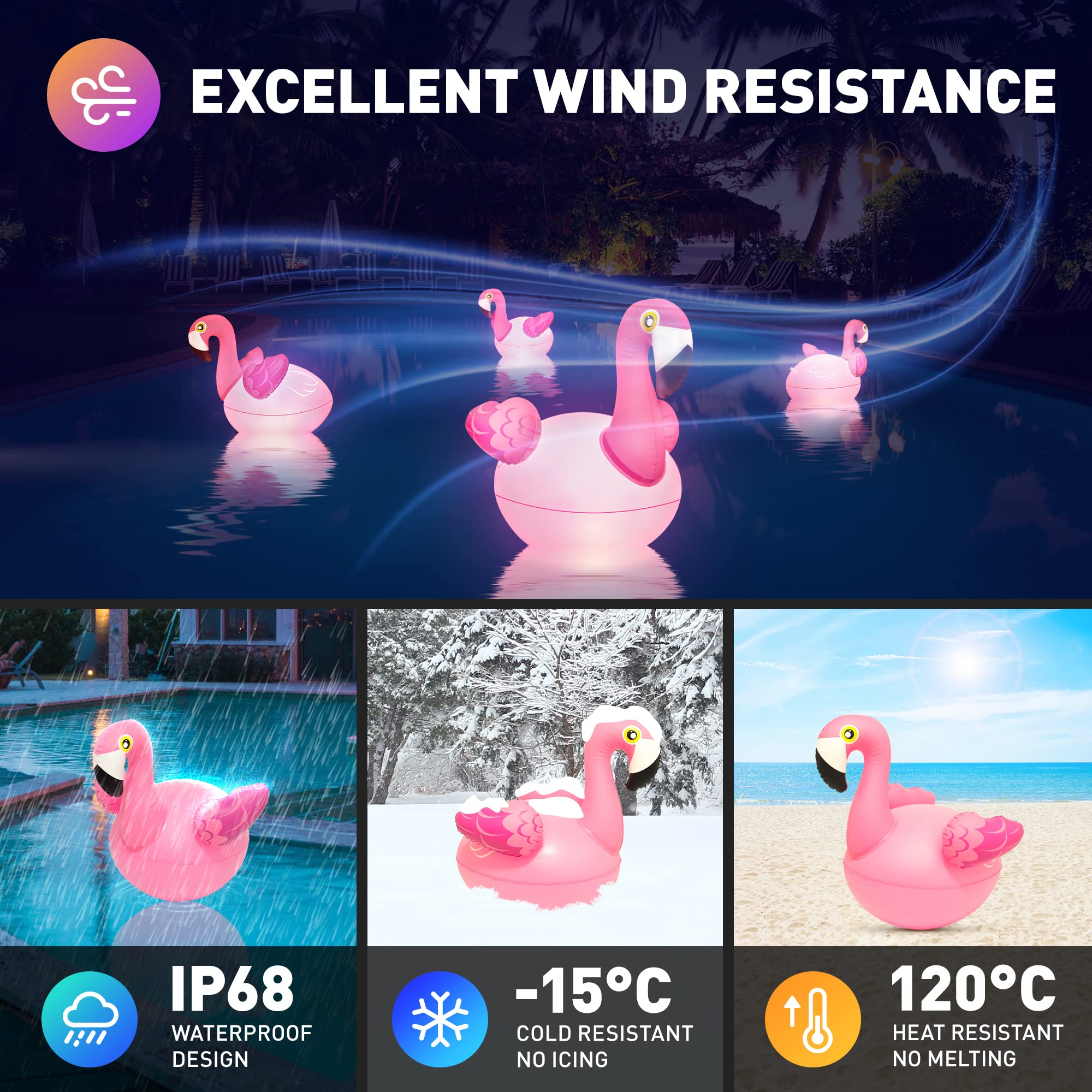Waterproof Floating Solar Flamingo Lights 2 Pack - Glow in The Dark Pool Decorations for Backyard, Garden & Party Decor | Outdoor Swimming Pool Accessories & Summer Party Lighting