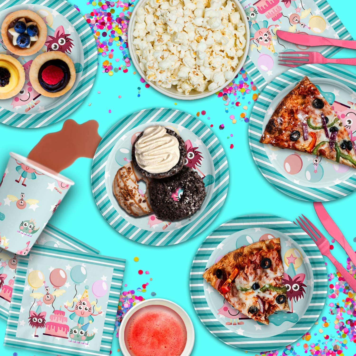 Mighty Monster Girl Birthday Party Supplies Set - 16-Piece Tableware Kit with Plates, Napkins & Cups for Kids' Themed Celebrations