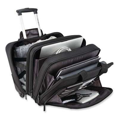 15.6 Inch Rolling Business Laptop Case - Durable Polyester Travel Organizer with Wheels (16.54 x 8 x 9.06 Inches, Black) - Perfect for Business Trips, Commuting & Air Travel