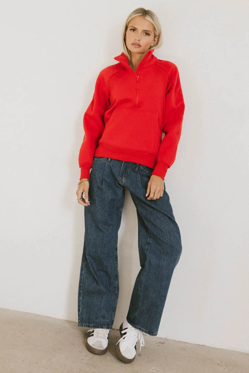 Krista Half Zip Sweatshirt for Women - Cozy Red Pullover Fleece Top | Casual Loungewear & Outdoor Activities | FINAL SALE