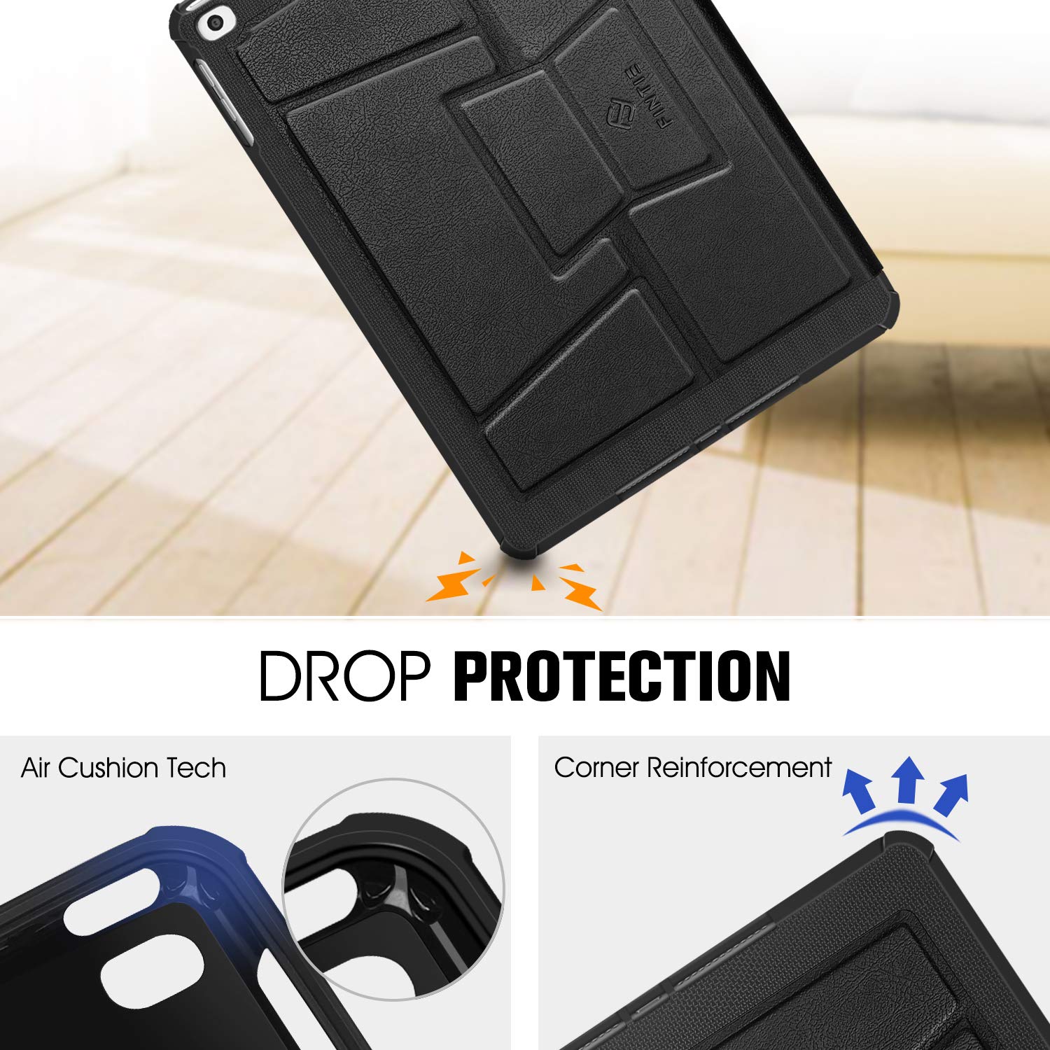 Fintie Magnetic Stand Case for iPad 6th/5th Gen (2018/2017), iPad Air 2/Air (9.7 Inch) - Shockproof Rugged TPU Cover with Auto Wake/Sleep & Multiple Viewing Angles - Perfect for Work, Study & Entertainment (Black)