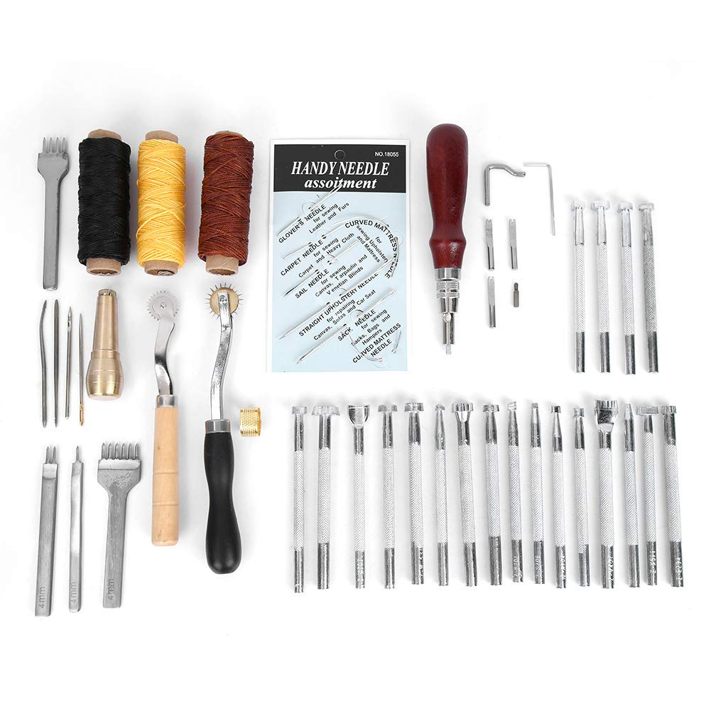 48-Piece Multi-Shape Leather Stamp Punch Tool Set with Awl Needle for DIY Leather Crafting - Perfect for Making Leather Bags, Wallets, Belts & Accessories - Ideal for Leatherworking, Repair & Custom Projects