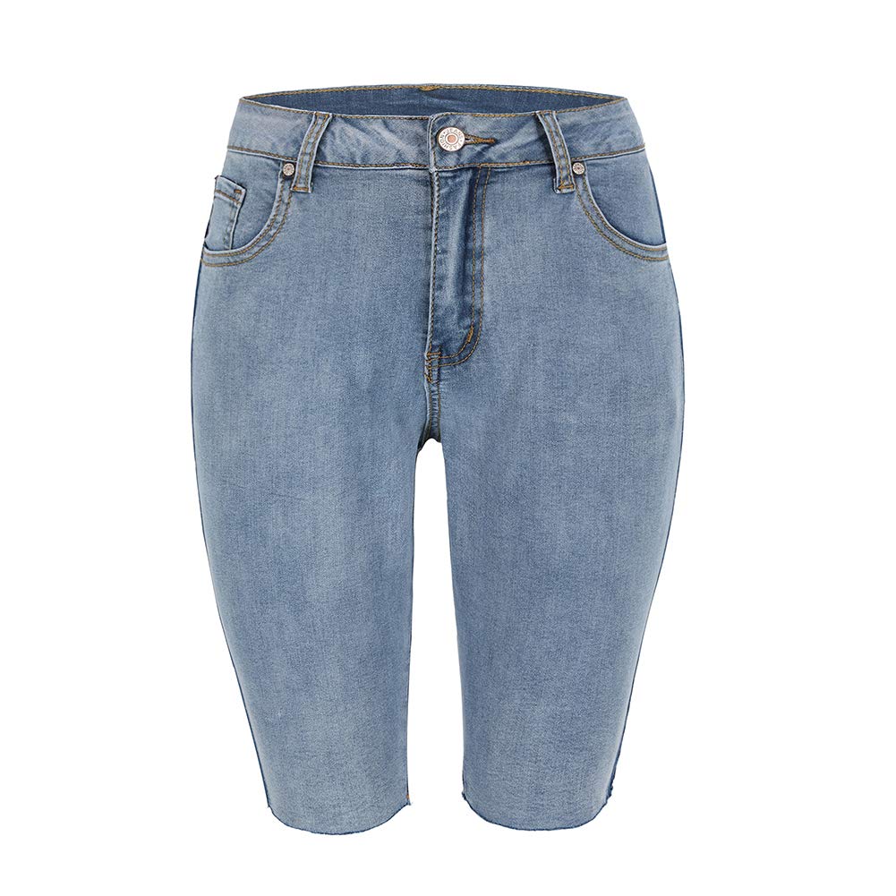 THUNDER STAR Women's Ripped Denim Bermuda Shorts - Distressed Knee-Length Stretch Jeans Shorts for Summer Casual Wear & Street Style Outfits