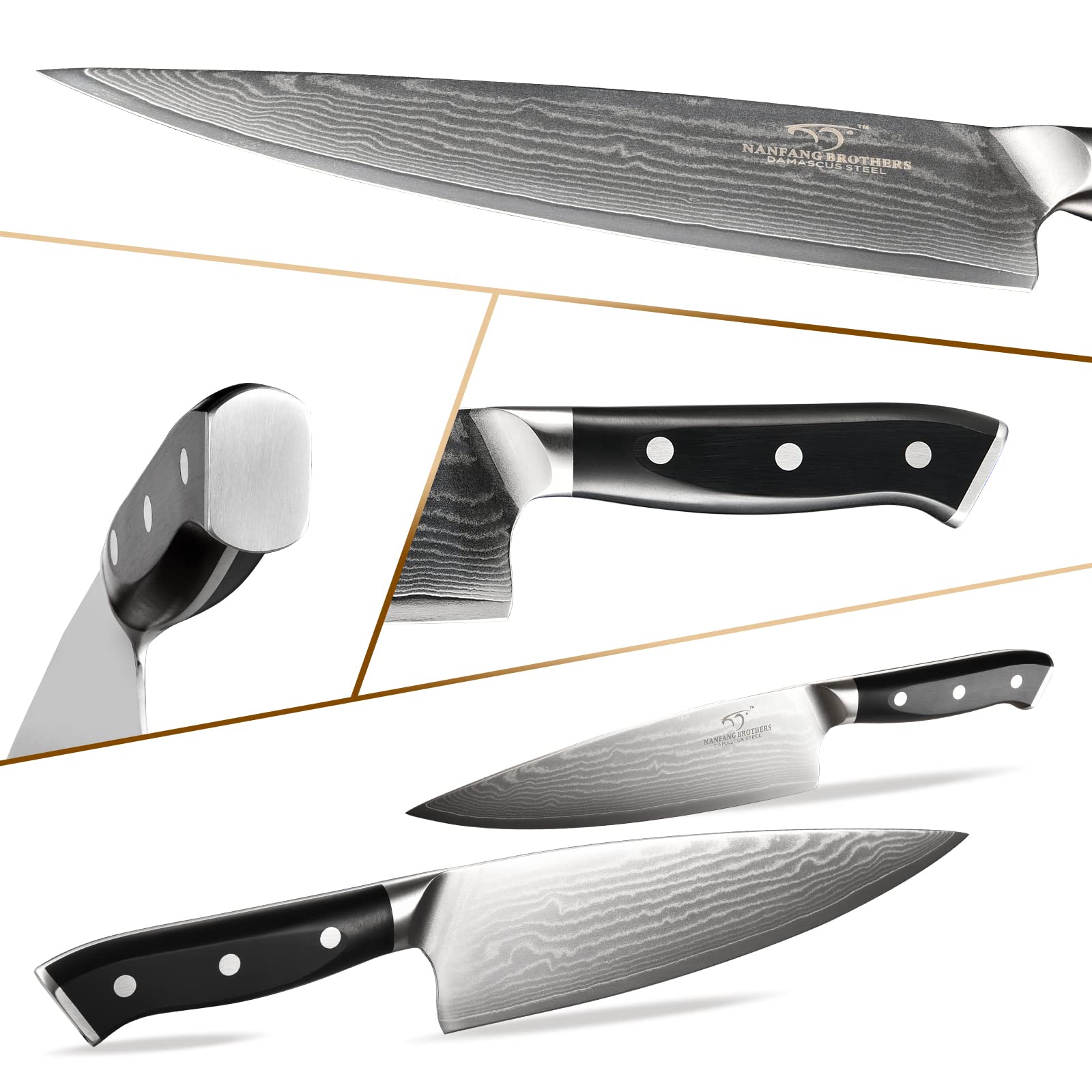 Premium 18-Piece Damascus Steel Knife Set with Block - Chef Knives, Carving Fork, Sharpener & Kitchen Shears - Ergonomic ABS Handles for Professional Cooking & Home Kitchen Use