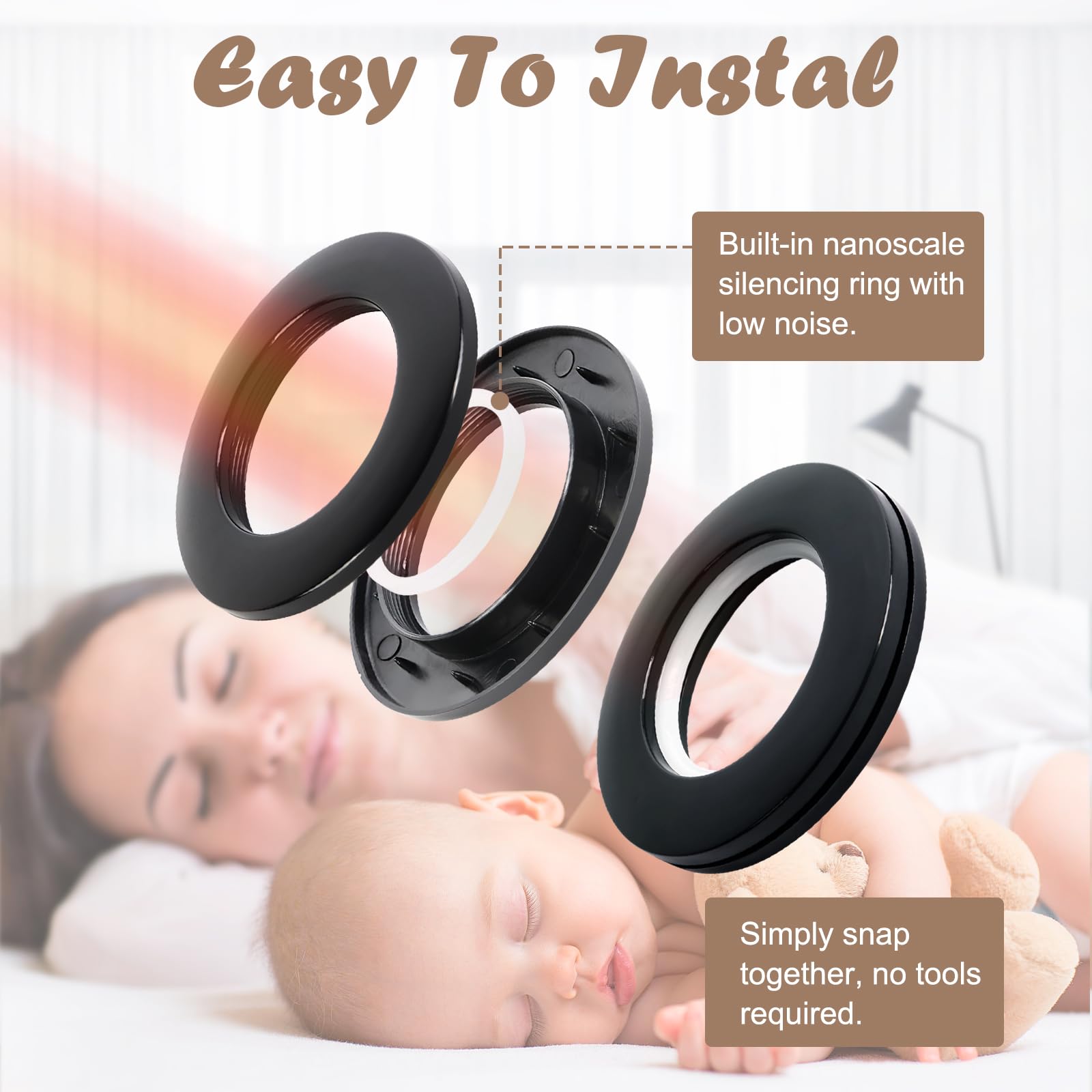 32Pcs Black Plastic Curtain Grommets - 1-9/16 Inch Inner Diameter Eyelet Rings for DIY Roman Shades, Low Noise Nanoscale Design - Perfect for Home Decor, Window Treatments and Craft Projects