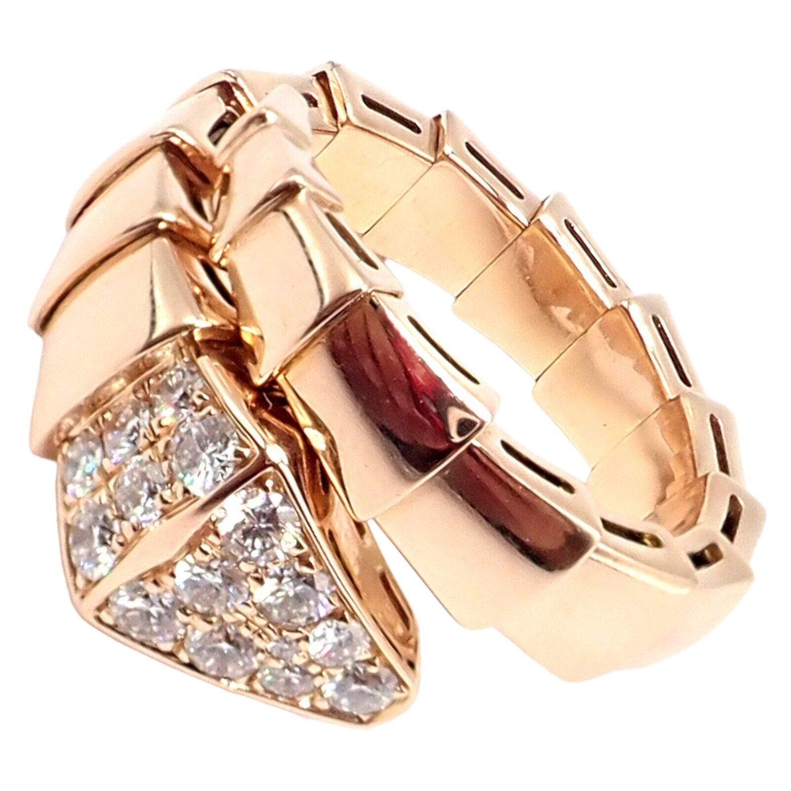 Authentic Bulgari Bvlgari Serpenti Viper 18k Rose Gold Diamond Ring for Women - Luxury Jewelry Gift for Anniversary, Valentine's Day & Special Occasions