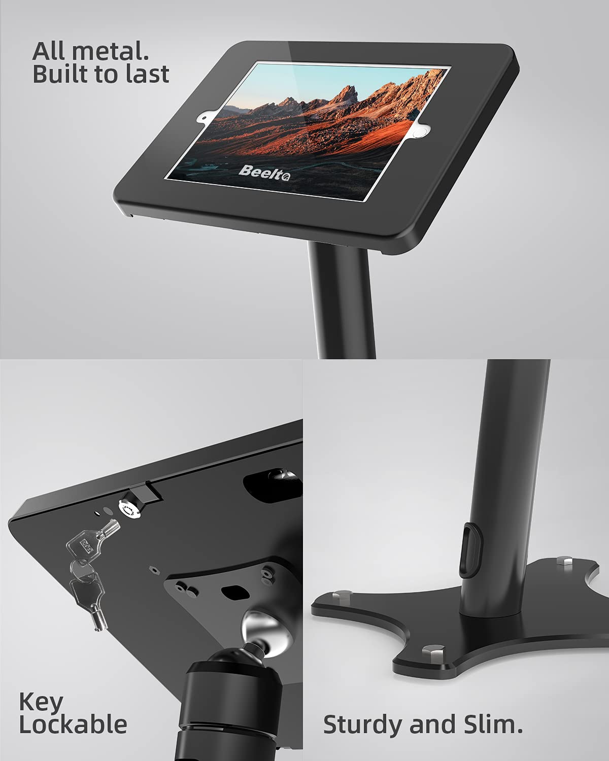 360° Swivel Tablet Floor Stand - Heavy Duty All Metal Kiosk Stand with Anti-Theft Key Lock for iPad 7/8/9 Gen (10.2 Inch) | Perfect for Retail Stores, Exhibitions & Public Kiosks