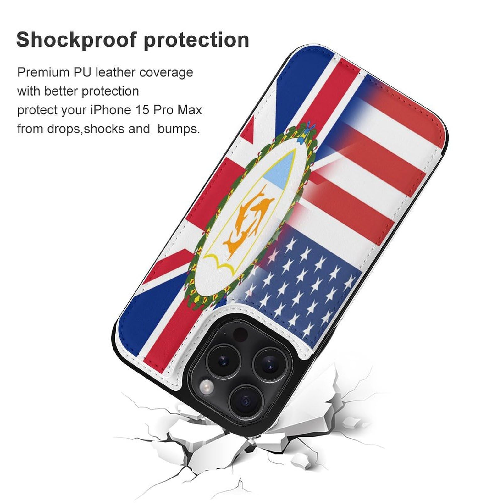 American & Anguilla Flag Print Flip Phone Case for iPhone 15 Plus/Pro/Pro Max (6.1-6.7 Inch) - Patriotic Protective Cover for Travel, Gifts & Everyday Use
