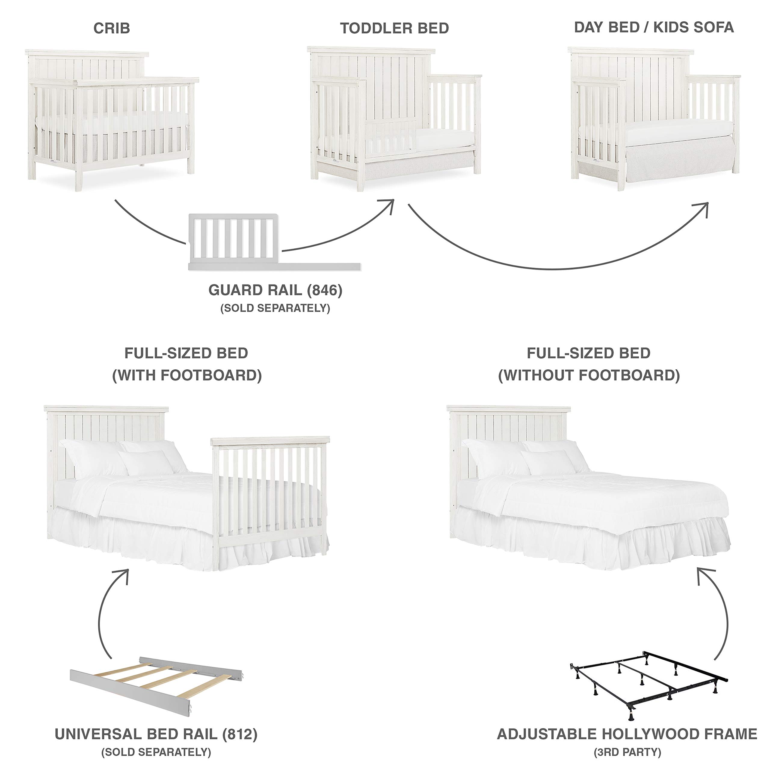 Sweetpea Baby Red Wood 4-in-1 Convertible Crib in Weathered White - Greenguard Gold Certified Safe Nursery Furniture for Newborn to Toddler | Perfect for Modern Nursery, Bedroom & Daycare