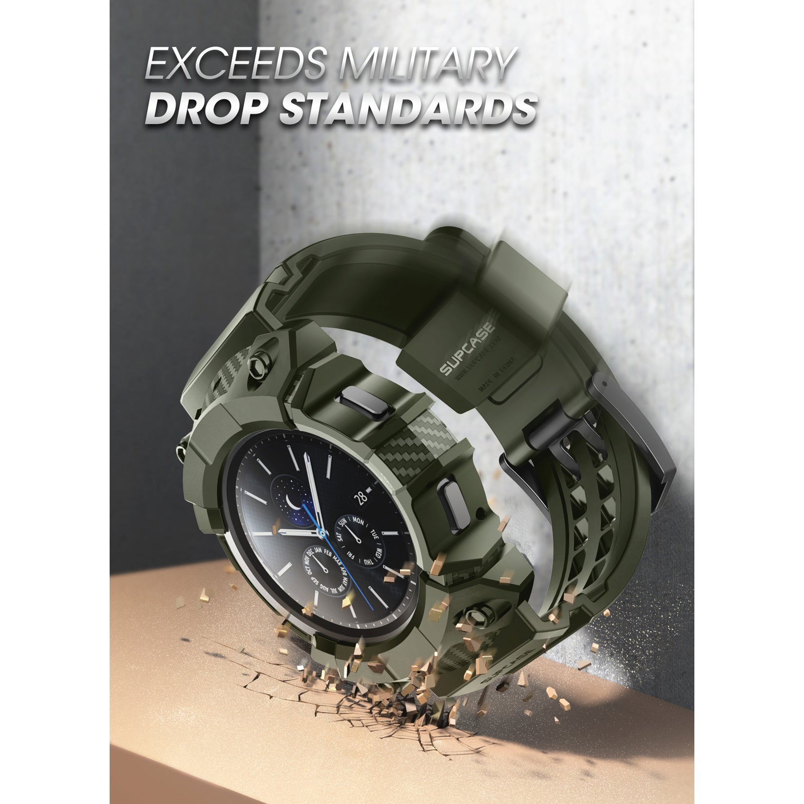 Samsung Galaxy Watch 4 46mm Unicorn Beetle Pro Case with Wristband - Dark Green Protective Cover for Sports, Workouts & Outdoor Activities