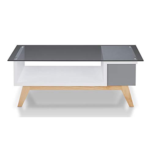 Mid-Century Modern Glass Coffee Table in Gray - Stylish & Durable Living Room Centerpiece for Home Decor