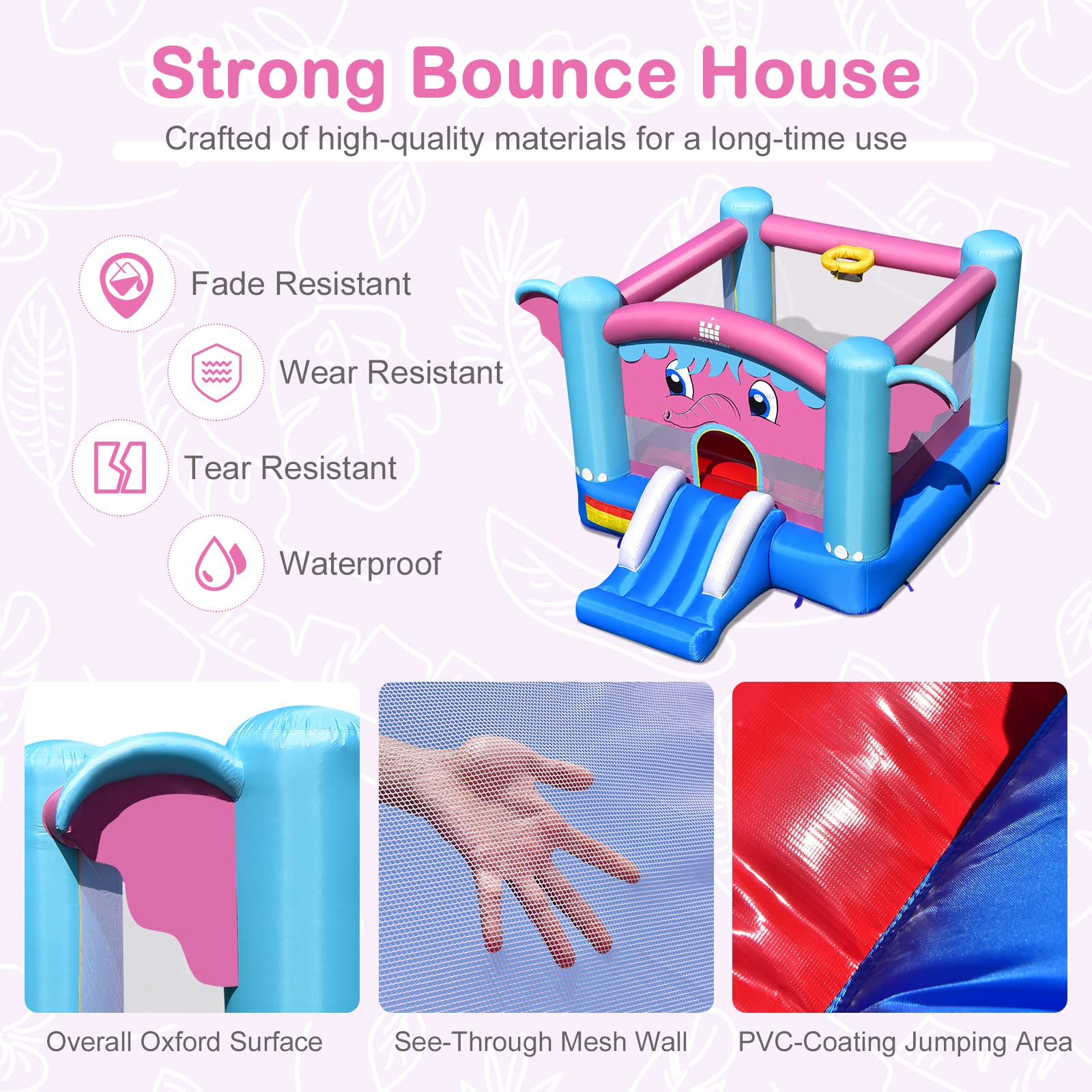 **Costzon Inflatable Bounce House for Kids - Elephant Theme Bouncy Castle with Basketball Rim, Indoor & Outdoor Play, Portable Toddler Jumping Toy for Backyard Birthday Parties & Family Fun**    *(Perfect for Birthday Celebrations, Backyard Playdates, and Outdoor Festivals!)*