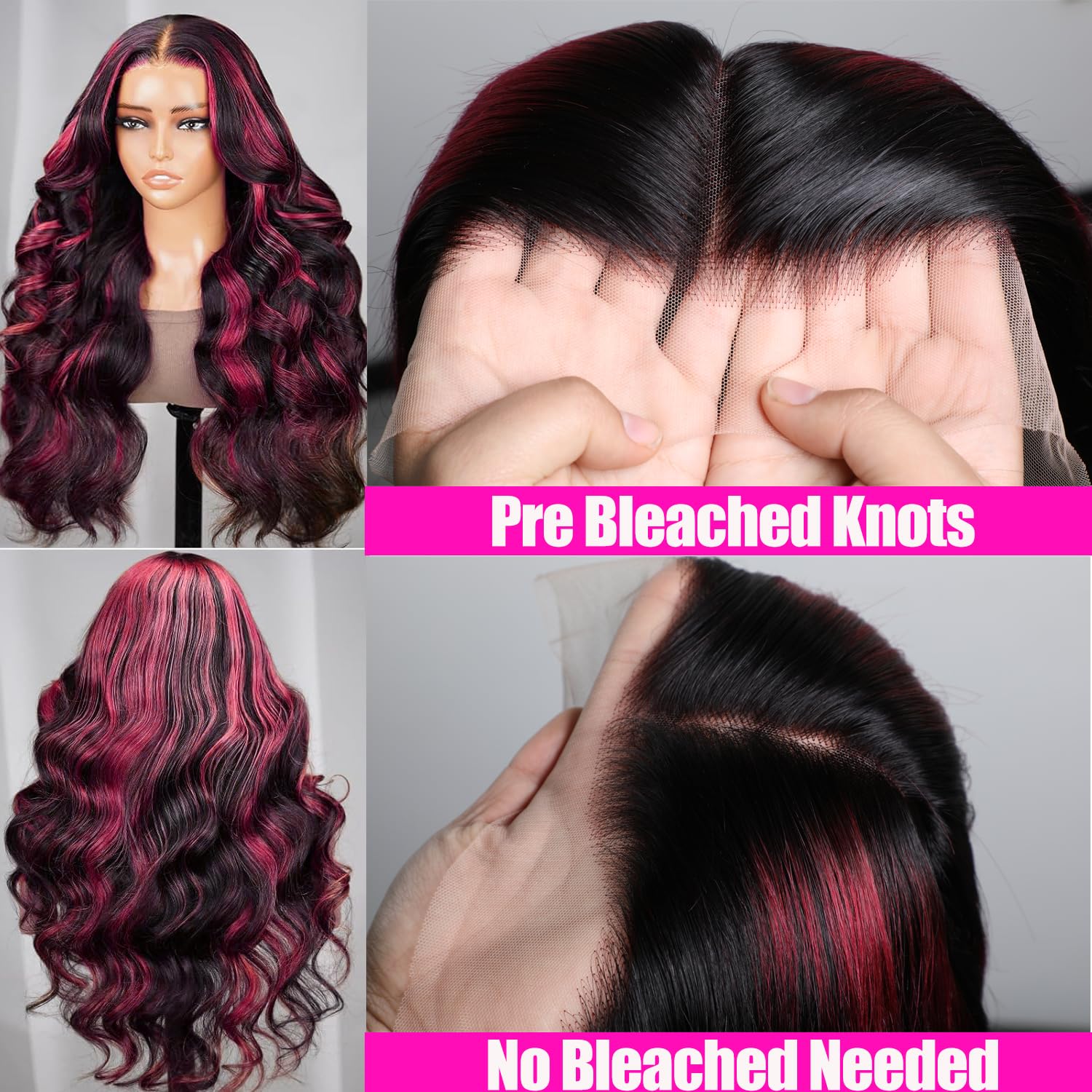 VIPbeauty 12A Burgundy Full Lace Human Hair Wigs - 180% Density 13x4 HD Body Wave Frontal Wig with Bleached Knots (28 Inch) for Women's Daily Wear, Cosplay & Special Occasions