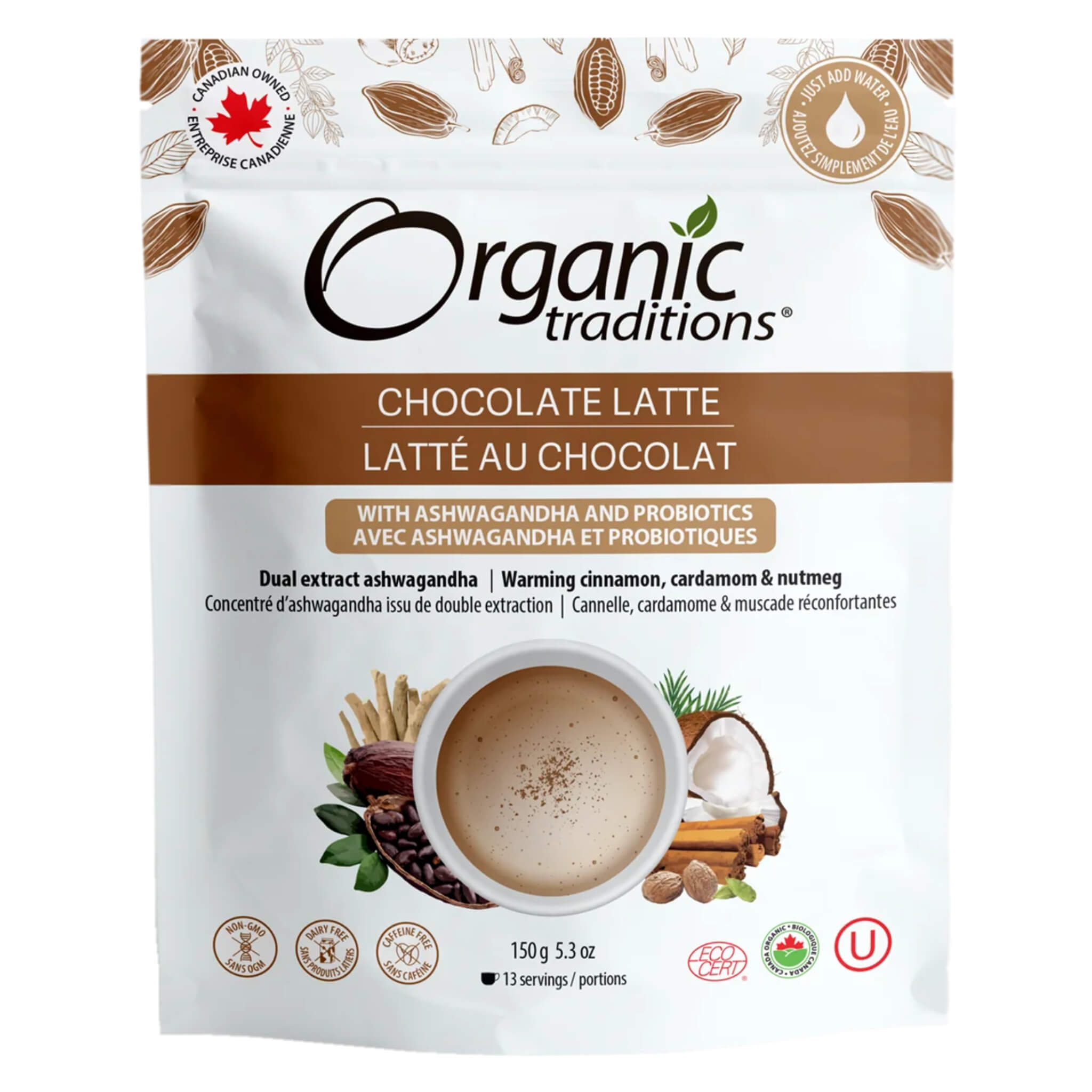 Organic Chocolate Latte with Ashwagandha & Probiotics - Stress Relief & Gut Health Drink - Perfect for Morning Boost or Afternoon Pick-Me-Up