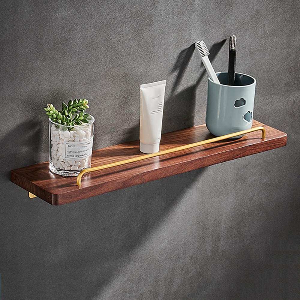 **Rustproof Wooden Shower Caddy - No Drill Adhesive Wall Mounted Bathroom Shelf Organizer (50cm) - Perfect for Shower, Kitchen & Bathroom Storage**