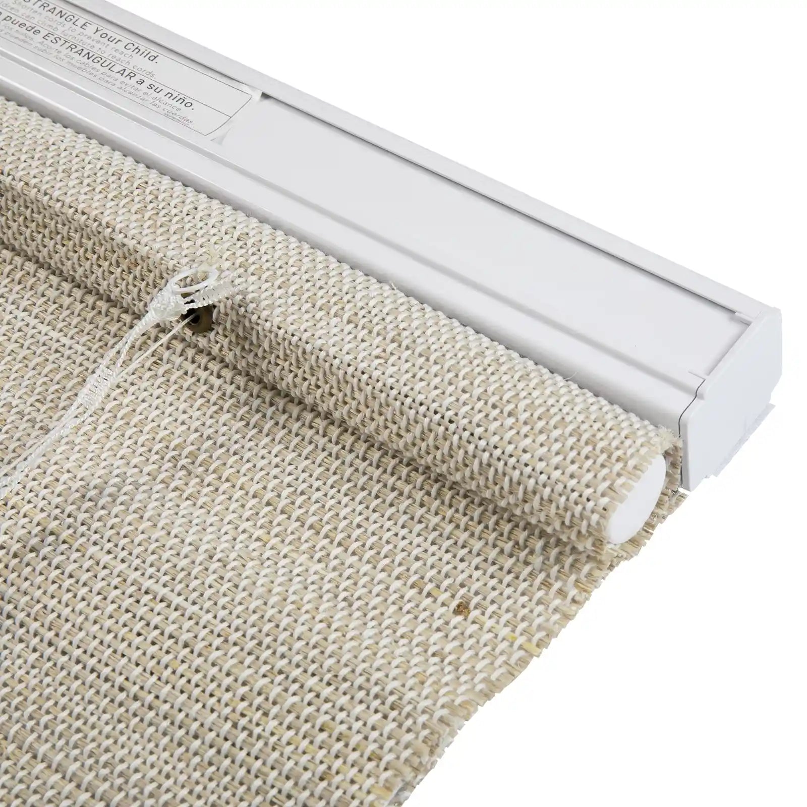 Natural Ramie Cordless Top Down Bottom Up Woven Wood Shade - White Wall Window Treatment for Living Room & Bedroom Privacy