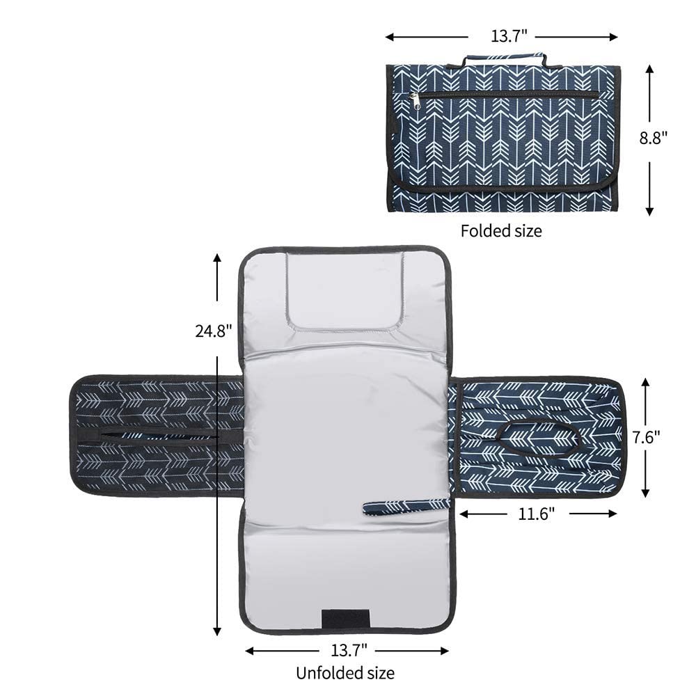 DZOZO Portable Baby Diaper Changing Pad - Waterproof Travel Changing Mat with Storage Pockets & Built-in Pillow | Foldable Nappy Station for Nursery, Car, Stroller & On-the-Go Parents