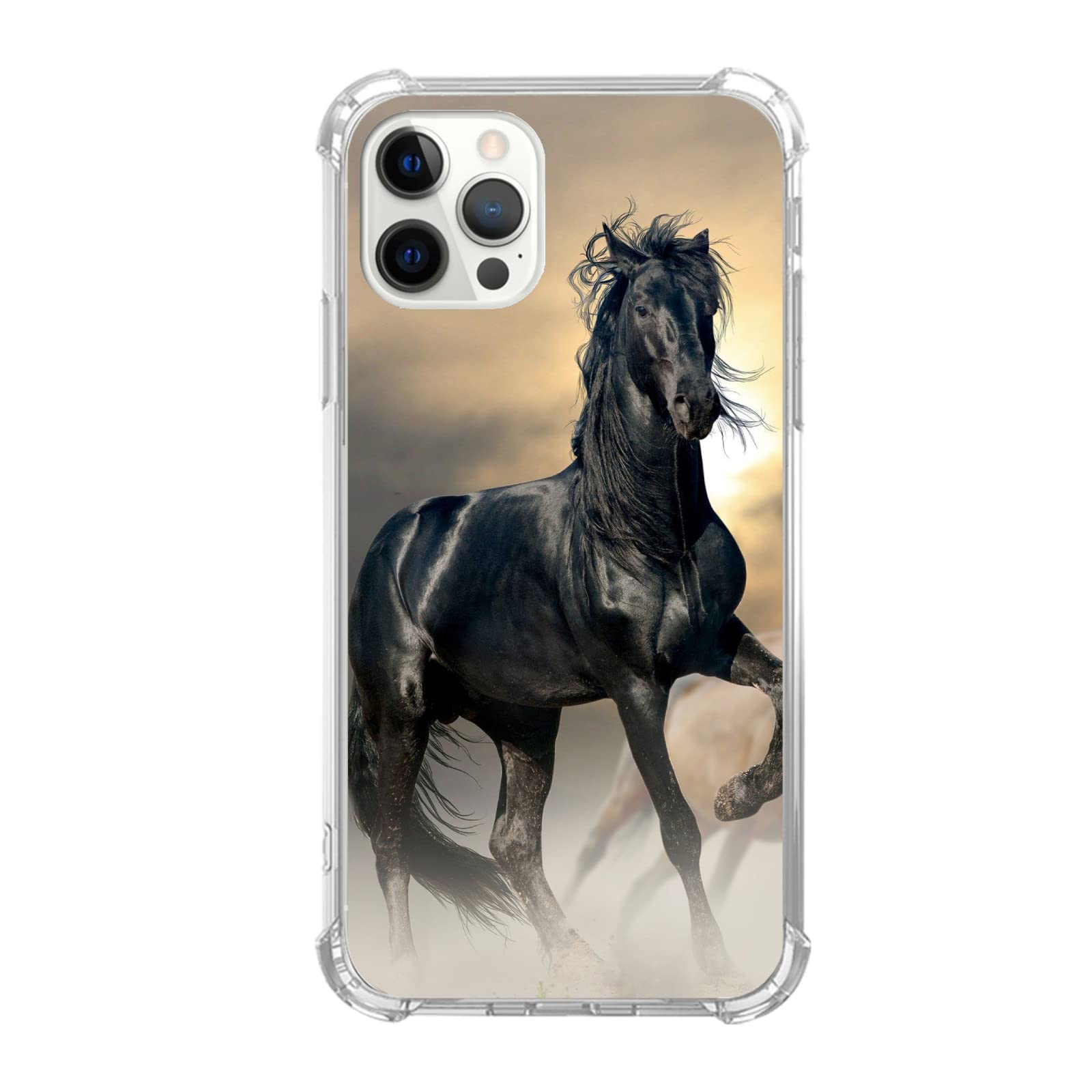 Black Horse iPhone 12 Pro Max Case | Unique Animal Design TPU Bumper Protective Cover - Perfect for Outdoor Adventures & Fashion Enthusiasts