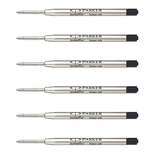 Parker QuinkFlow Ballpoint Pen Refills - 6 Pack Black Ink, Medium Point (1782469) | Smooth Writing for Office, School & Everyday Use