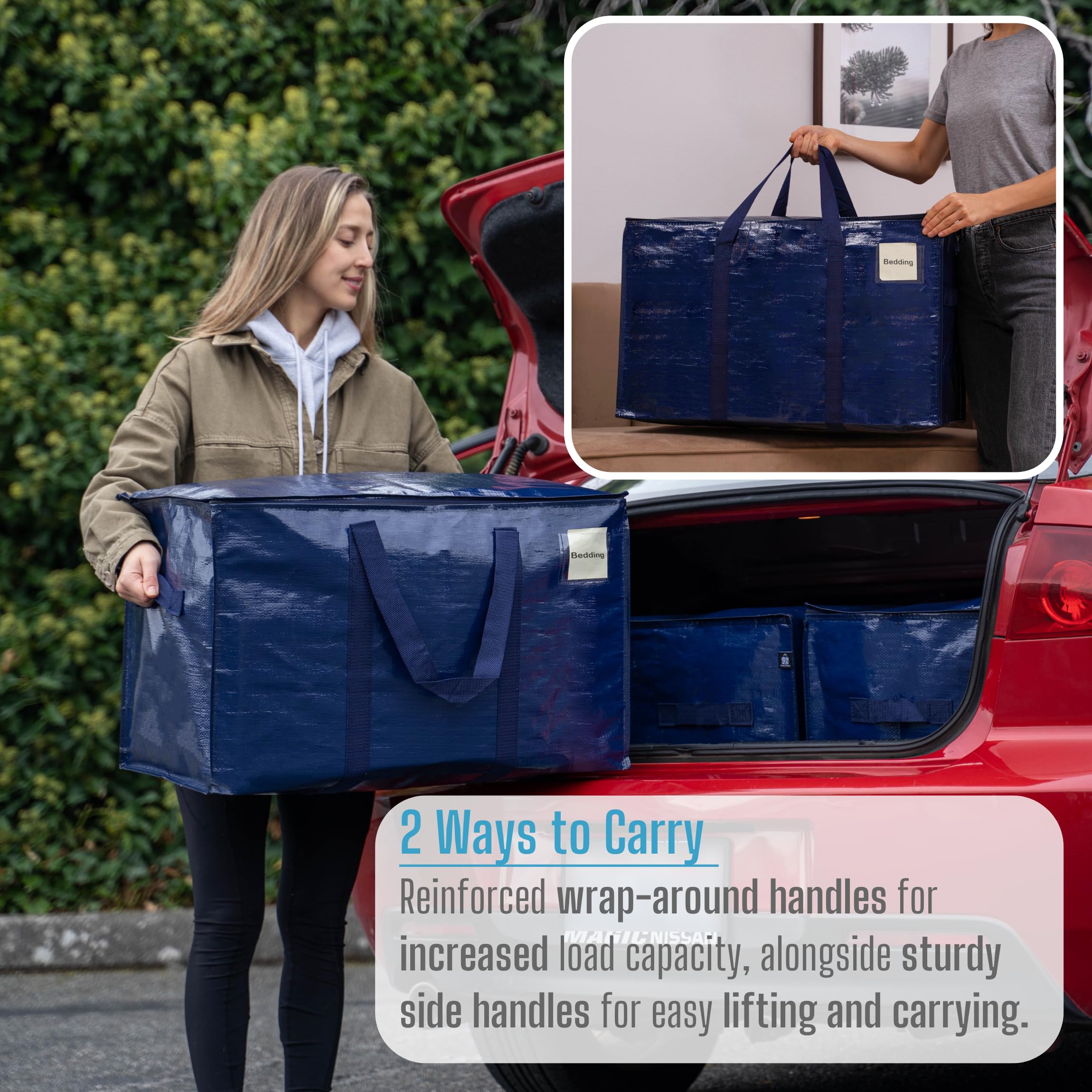 VENO 8 Pack Heavy Duty Moving Bags with Zipper - Extra Large Storage Totes for Clothes & Dorm Room Essentials - Durable Alternative to Moving Boxes (Blue, 8 Pack) - Perfect for College Move-In, Home Organization & Travel Packing