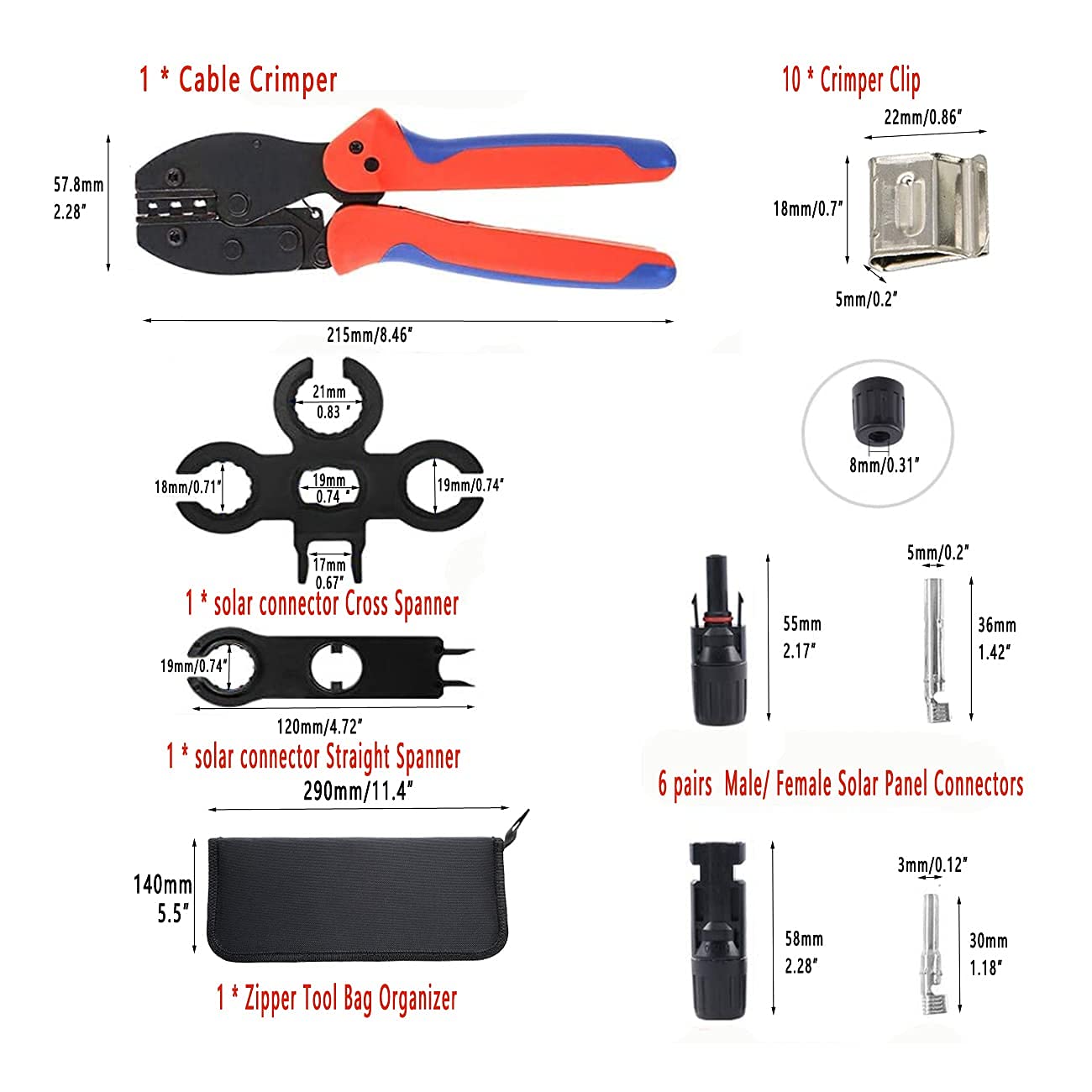 **Solar Panel Crimping Tool Kit - 6 Pairs MC4 Connectors, 1 Crimper Tool & 2 Spanner Wrenches for Solar Cable Installation - Perfect for DIY Solar Projects & Off-Grid Systems**