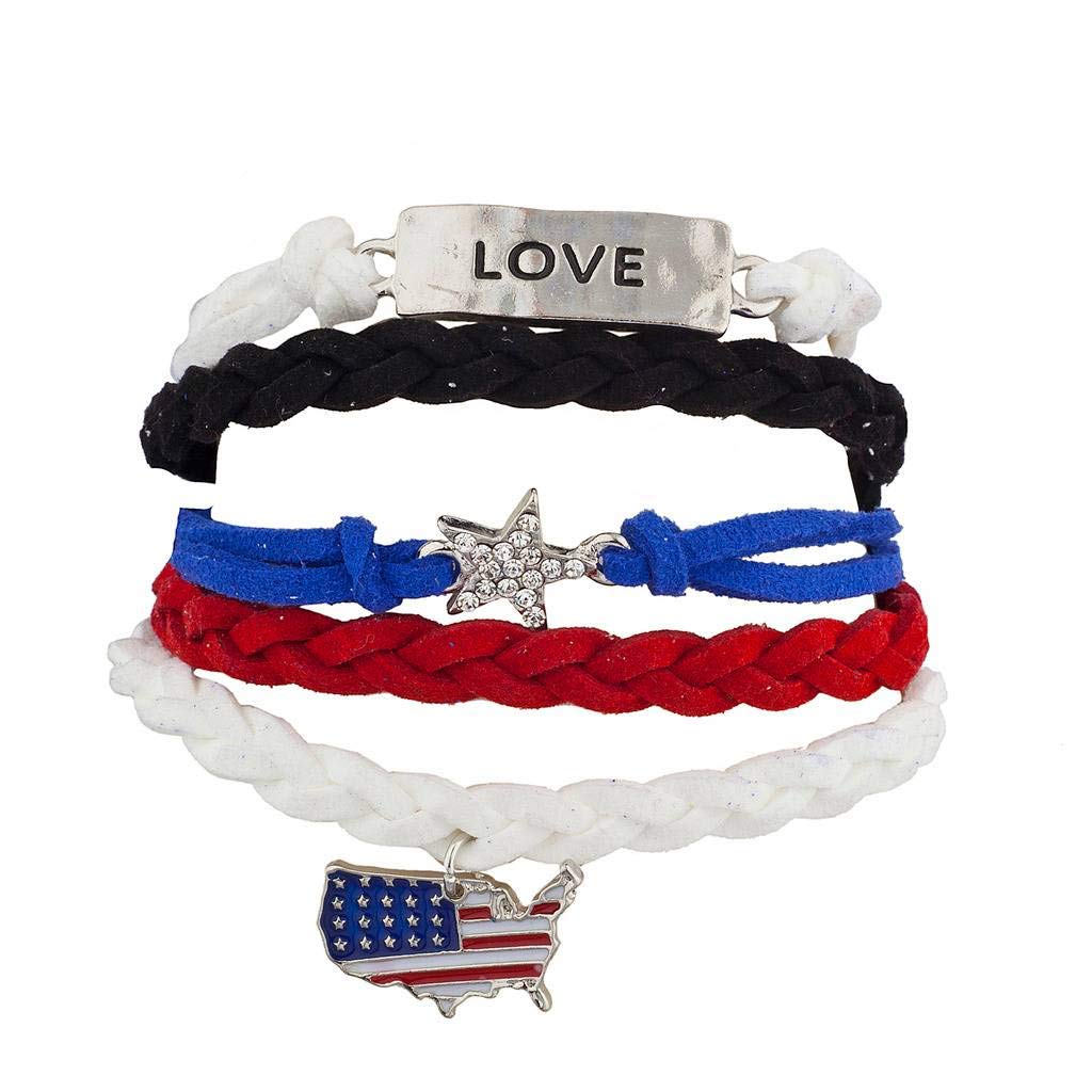 LUX ACCESSORIES 4th of July Patriotic Americana Flag Arm Candy Set (5pc) - Perfect for Independence Day Celebrations, Festivals, and Patriotic Events