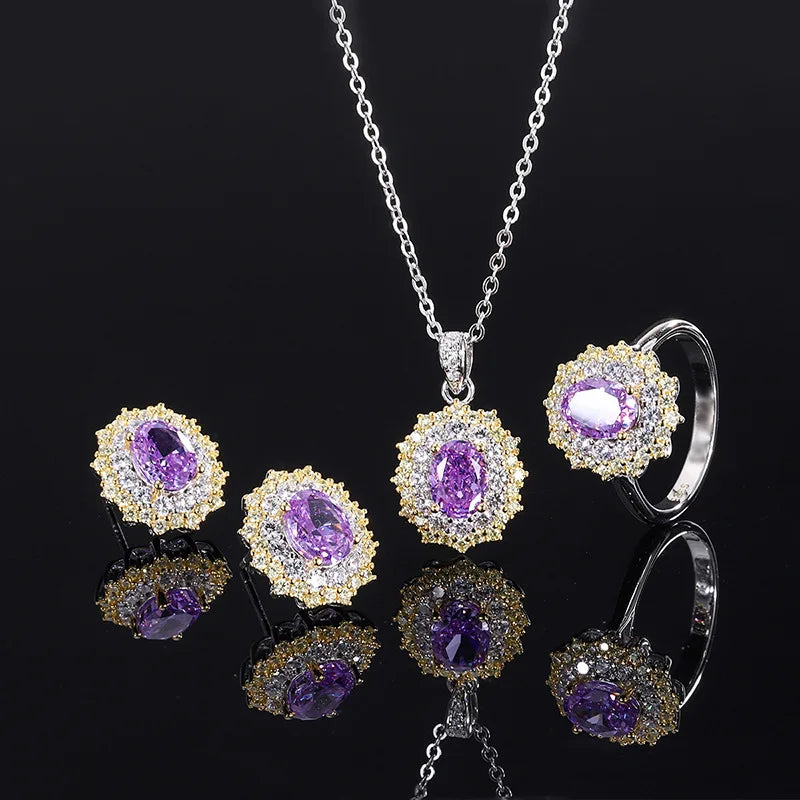 Stunning Diamond Purple Jewelry Set for Women - Elegant Necklace & Earrings Set | Perfect for Weddings, Parties & Special Occasions