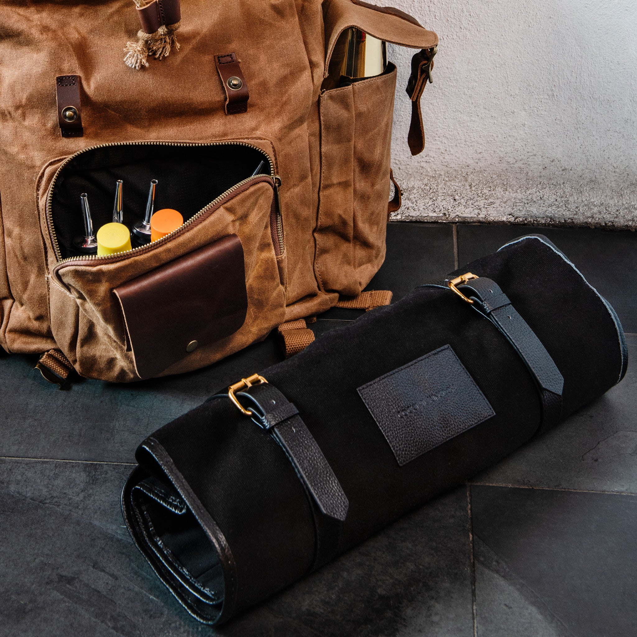 Premium Black Canvas Barware Roll Up - Portable Bartender Kit for Cocktail Making, Outdoor Parties & Home Entertaining