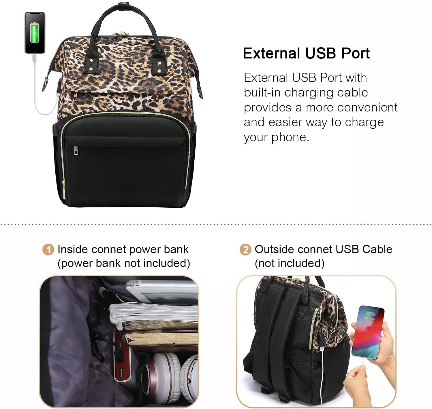 LOVEVOOK 15.6 Inch Waterproof Anti-Theft Laptop Backpack for Women - College Travel Work Backpack with USB Charging Port, Perfect for Students, Teachers & Nurses - Stylish Leopard Print Design for School, Office & Commuting