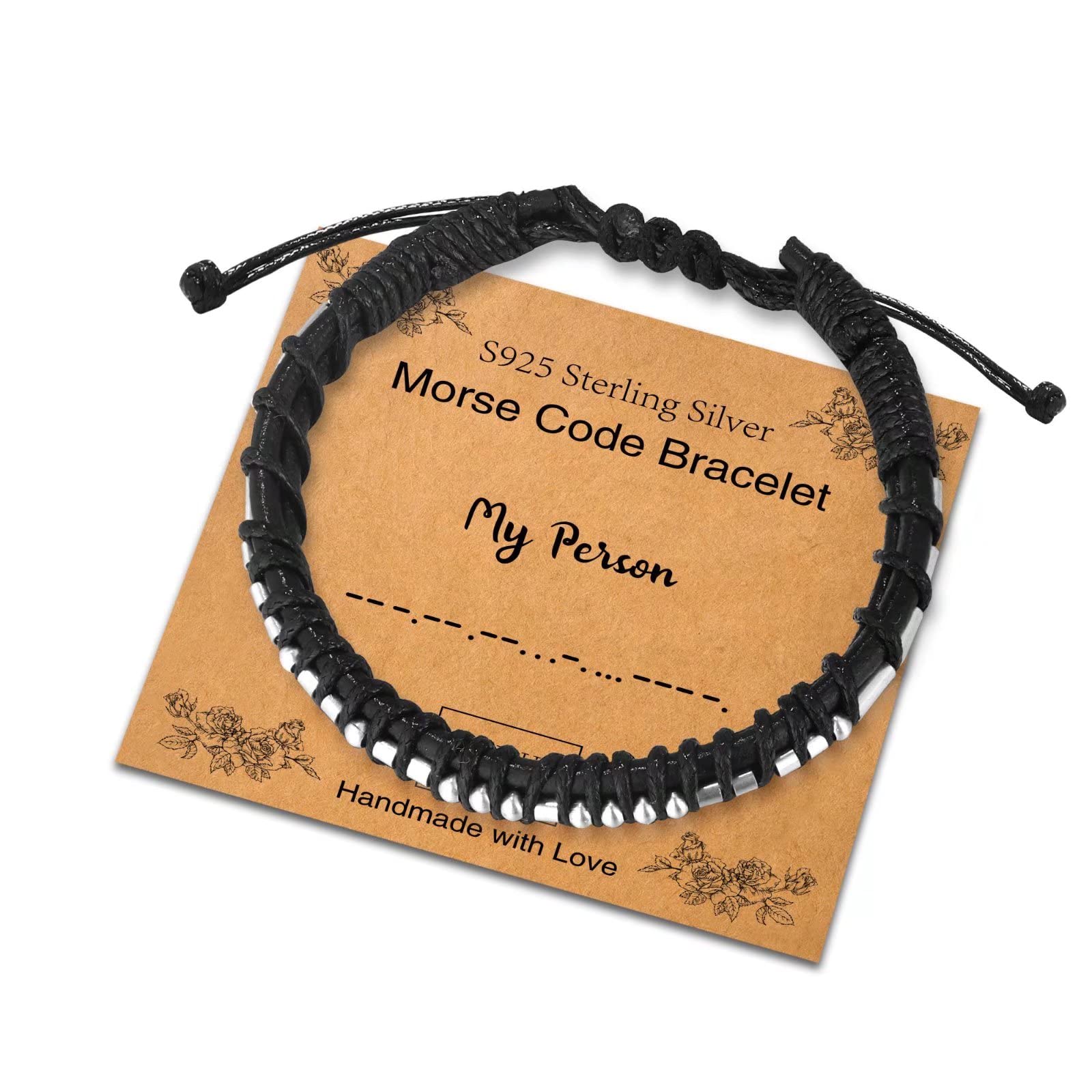 Adjustable Sterling Silver Morse Code Bracelet for Women & Men - Inspirational Leather Friendship Jewelry Gift for Birthday, Anniversary | Perfect for Daily Wear, Casual Outfits & Meaningful Gifting
