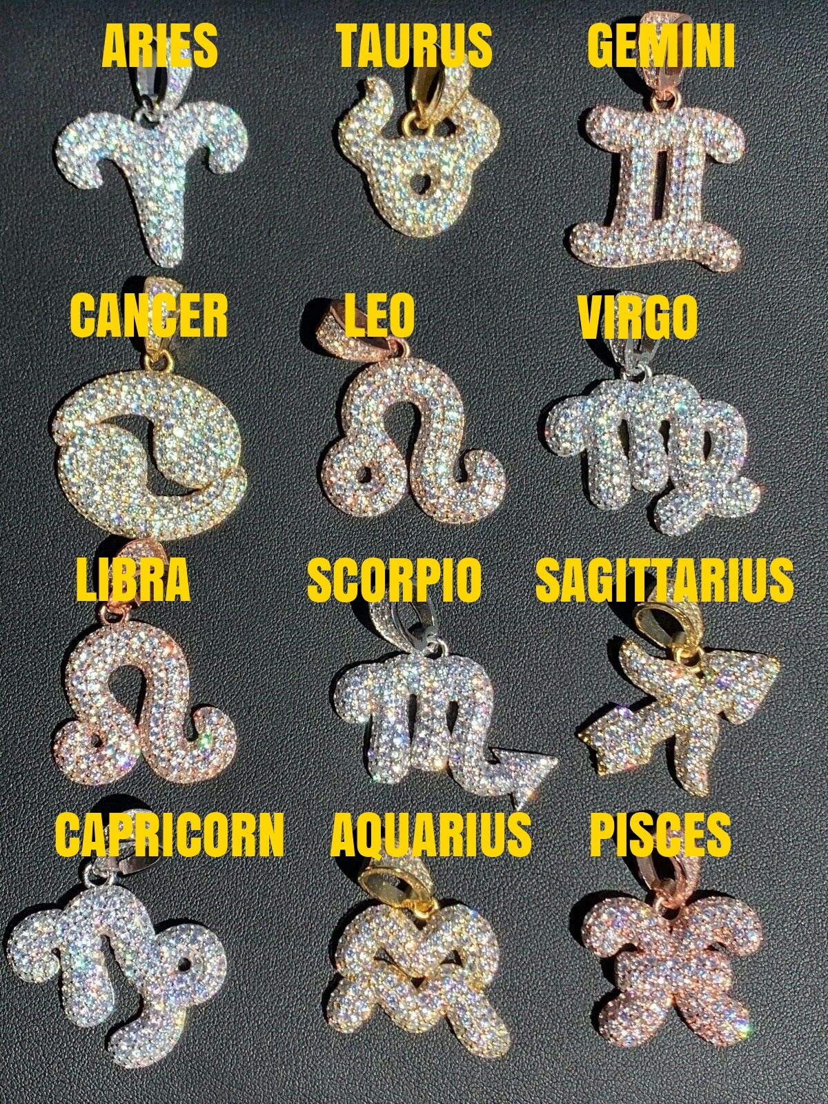 HarlemBling Real Solid 925 Sterling Silver Zodiac Sign Pendant Necklace for Men & Women - Iced Out Zodiac Jewelry - Perfect for Birthdays, Gifts & Astrology Lovers