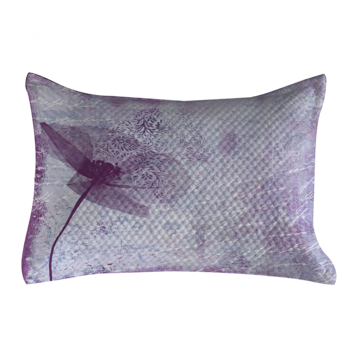 Ambesonne Poppy Flower Quilted Pillow Cover - Vintage Floral Design with Poetry Pattern, King Size Decorative Pillowcase (36x20 Inches) for Bedroom Sofa Living Room - Romantic Home Decor in Lilac