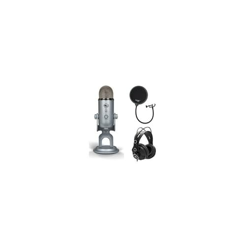 Blue Yeti USB Microphone Bundle with Knox Gear Headphones & Pop Filter - Professional Streaming, Podcasting & Gaming Setup (Silver) - Perfect for Home Studios, Twitch Streamers & Content Creators