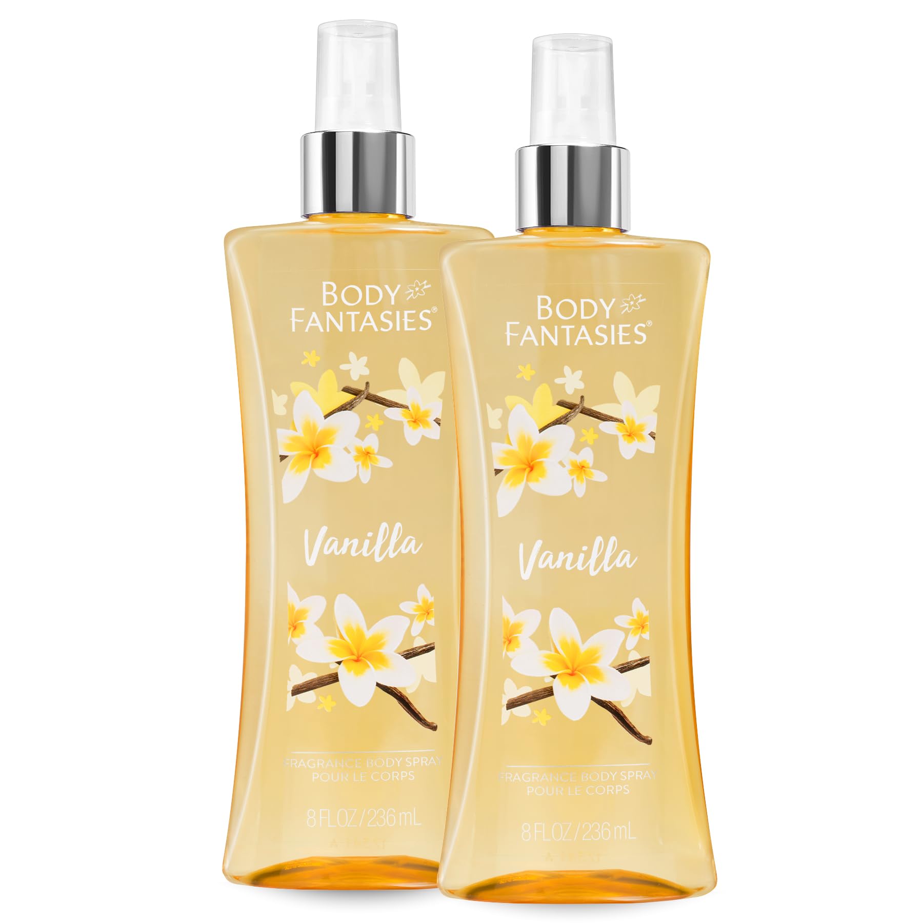Body Fantasies Vanilla Fragrance Body Spray for Women & Men - 8 fl oz (Pack of 2) | Long-Lasting Sweet Scent for Daily Use, Gym, Office & Date Night