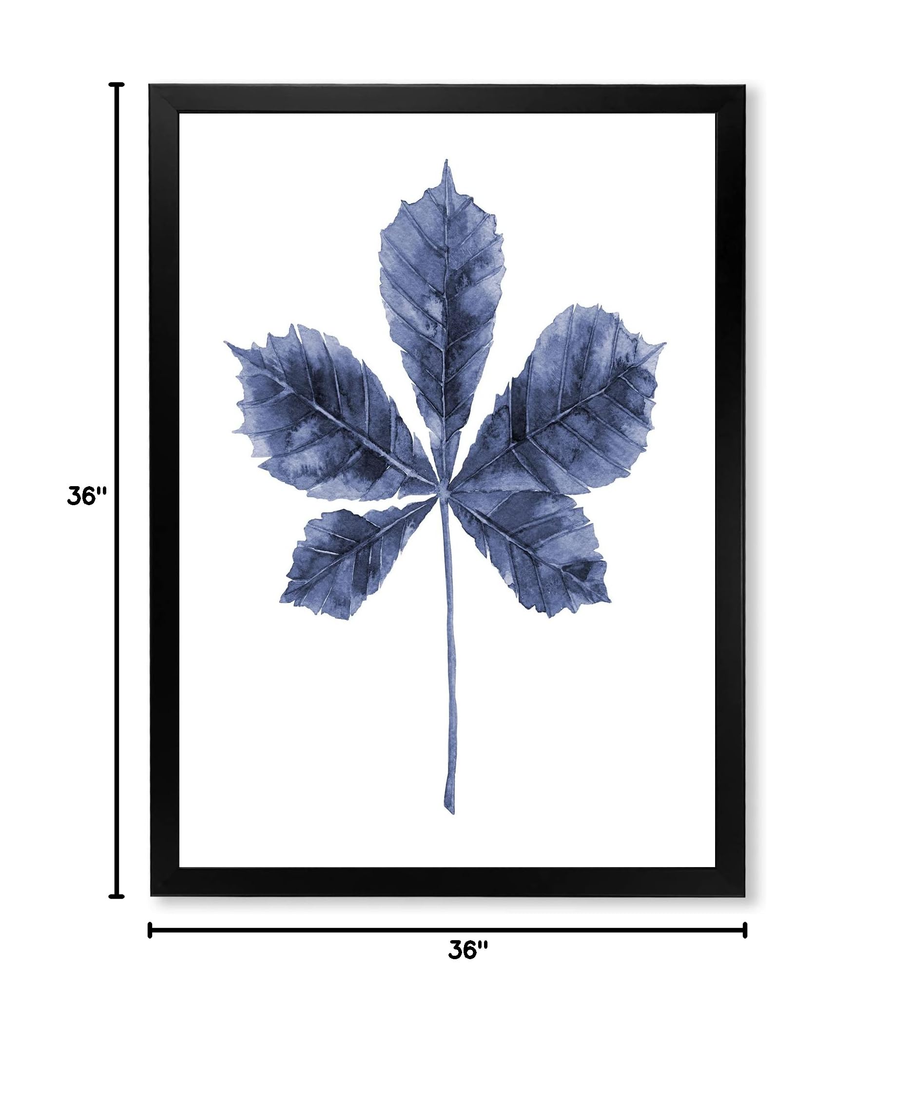 DesignQ Navy Blue Chestnut Leaf Traditional Framed Wall Art - Elegant Home Decor for Living Room, Bedroom & Office - Perfect Gift for Housewarming & Holidays