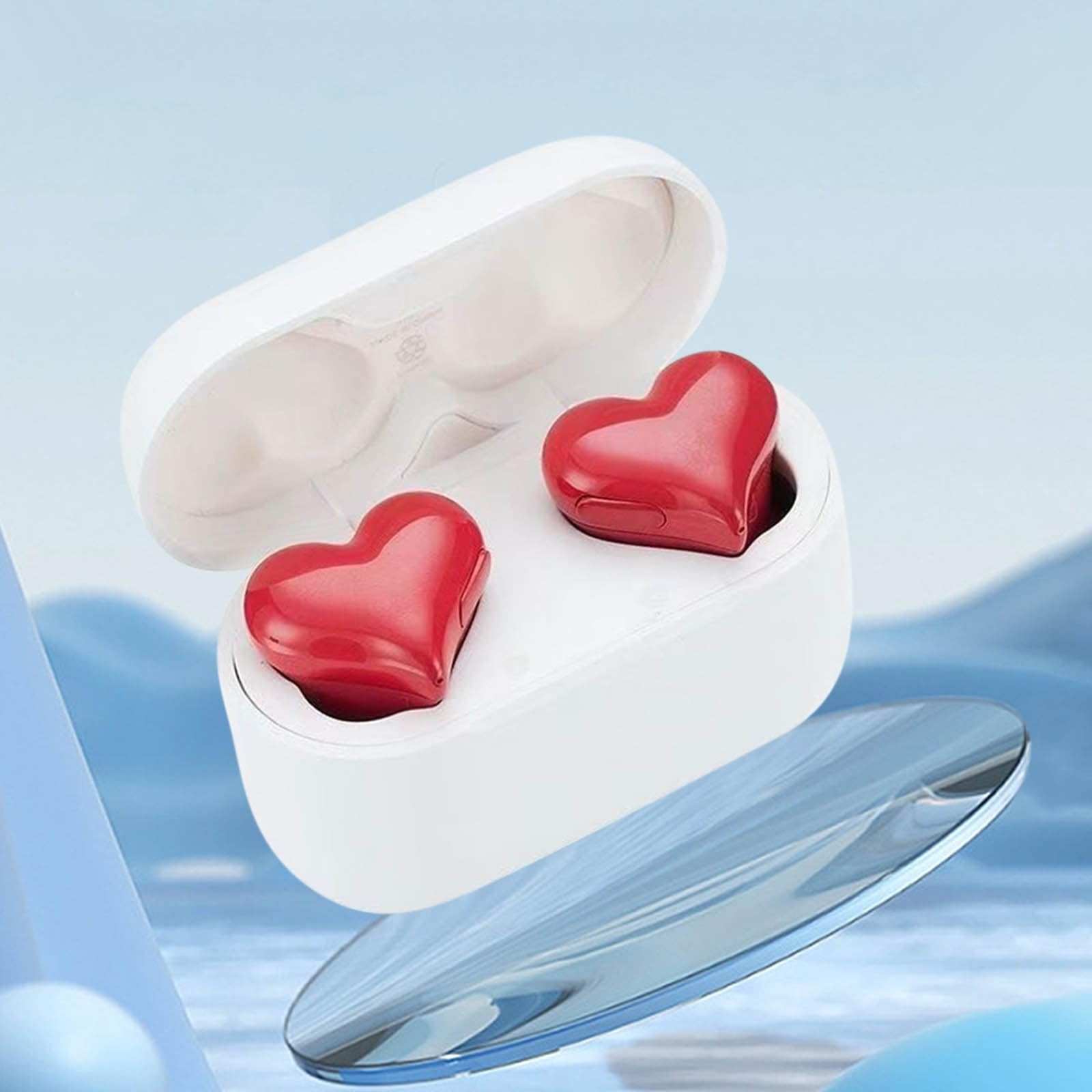 Wireless Bluetooth Earbuds Heart-Shaped Open Ear Headphones with Charging Case - Lightweight Noise Cancelling Stereo Sound for Sports, Running & Gym Workouts - Warehouse Deals & Return Pallets